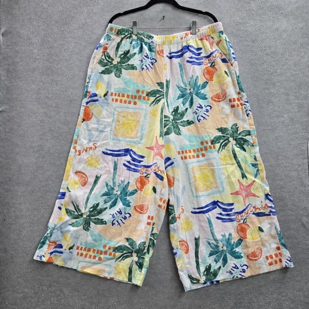 Sonoma Women Pants 0X Multicolor Linen Rayon Floral Cropped Palm Trees High NWT